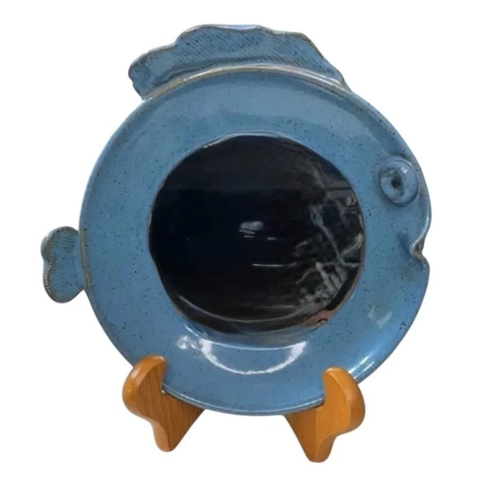 Fish-Shaped Blue Ceramic Wall Hanging Mirror